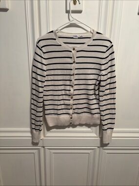 GAP Striped Button-Up Cardigan - White & Black